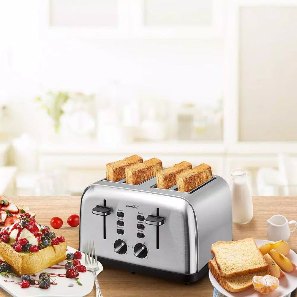 Toasters Boyel Living 1500 W 4-Slice Silver Wide Slot Toaster With Dual Control Panels - Image 2