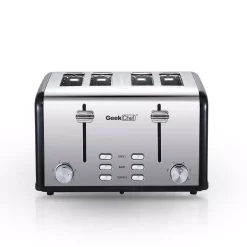 Toasters Boyel Living 1650 W 4-Slice Silver Wide Slot Toaster With Dual Control Panels Of Bagel, Defrost And Cancel Function