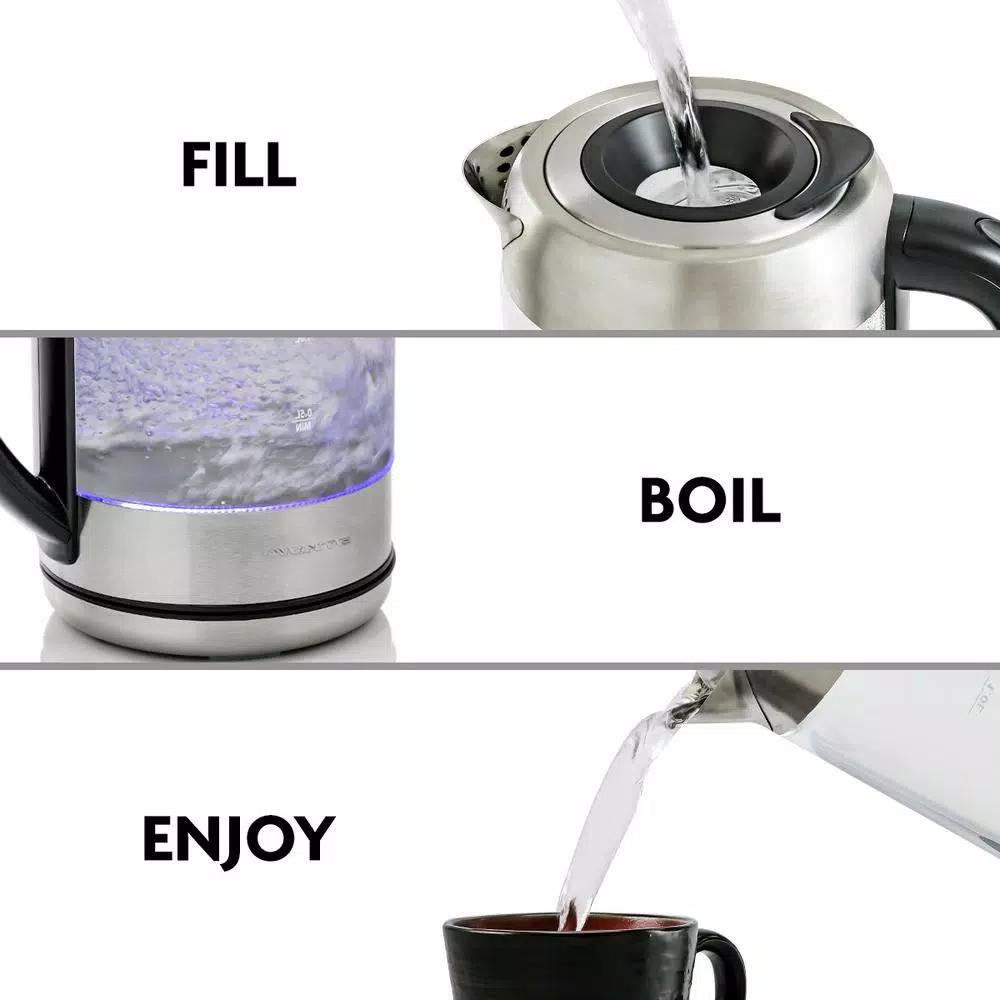 Electric Kettles Ovente 7-Cup 1.7 L Silver Glass Electric Kettle With ProntoFill Technology-Fill Up With Lid On - Image 5