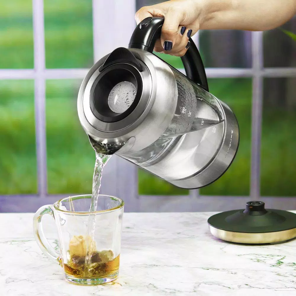 Electric Kettles Ovente 7-Cup 1.7 L Silver Glass Electric Kettle With ProntoFill Technology-Fill Up With Lid On - Image 9