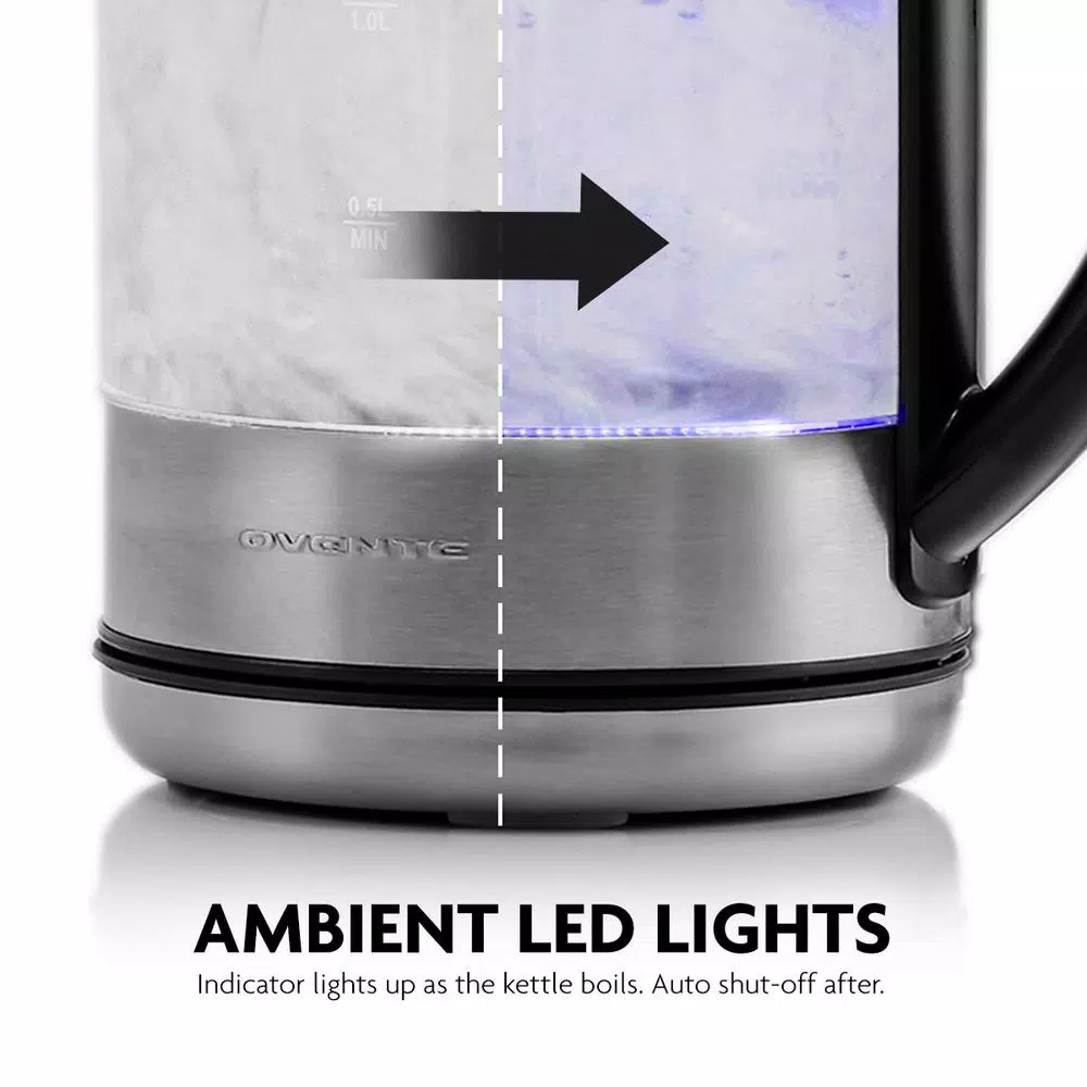 Electric Kettles Ovente 7-Cup 1.7 L Silver Glass Electric Kettle With ProntoFill Technology-Fill Up With Lid On - Image 7