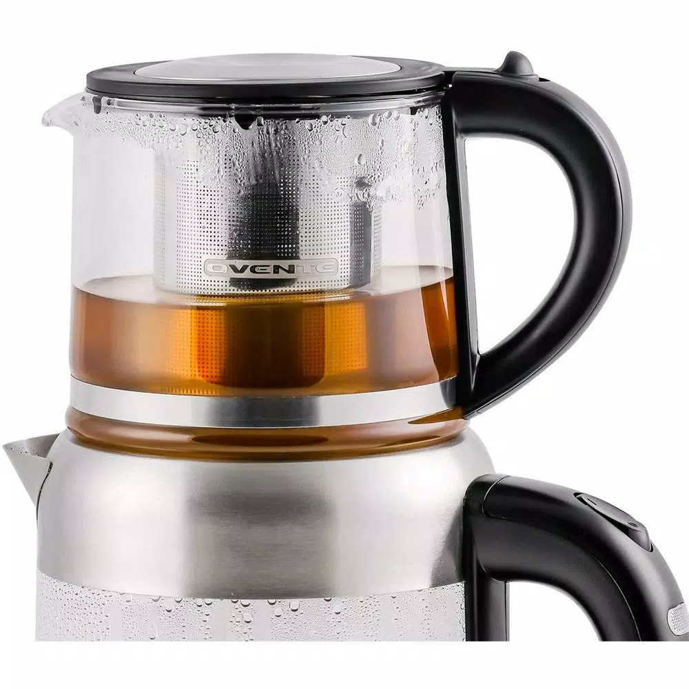 Electric Kettles Ovente 7-Cup 1.7 L Silver Glass Electric Kettle With ProntoFill Technology-Fill Up With Lid On Glass Reusable Teapot Infuser - Image 5