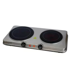 Food Warmers MegaChef Portable 2-Burner 7.5 In. Sleek Steel Hot Plate With Temperature Control