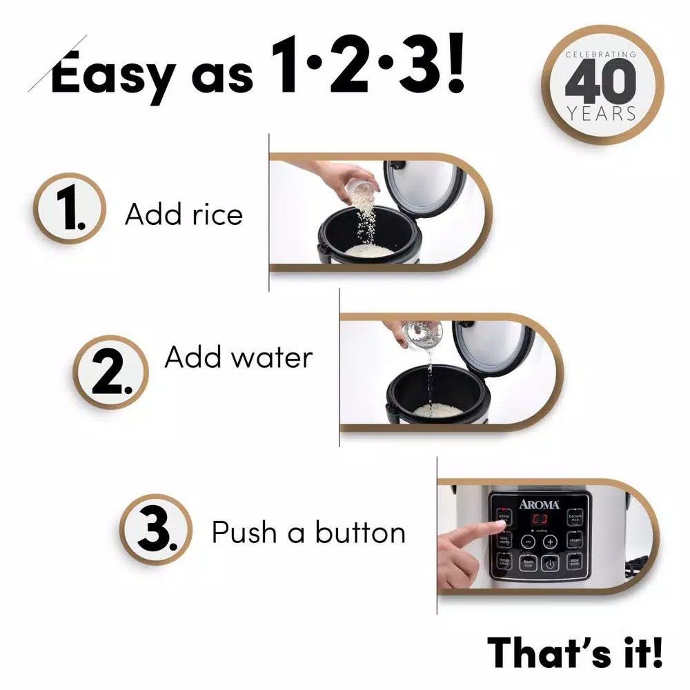 Cookers AROMA 20-Cup Silver Rice Cooker With Food Steamer And Slow Cooker Functions - Image 4