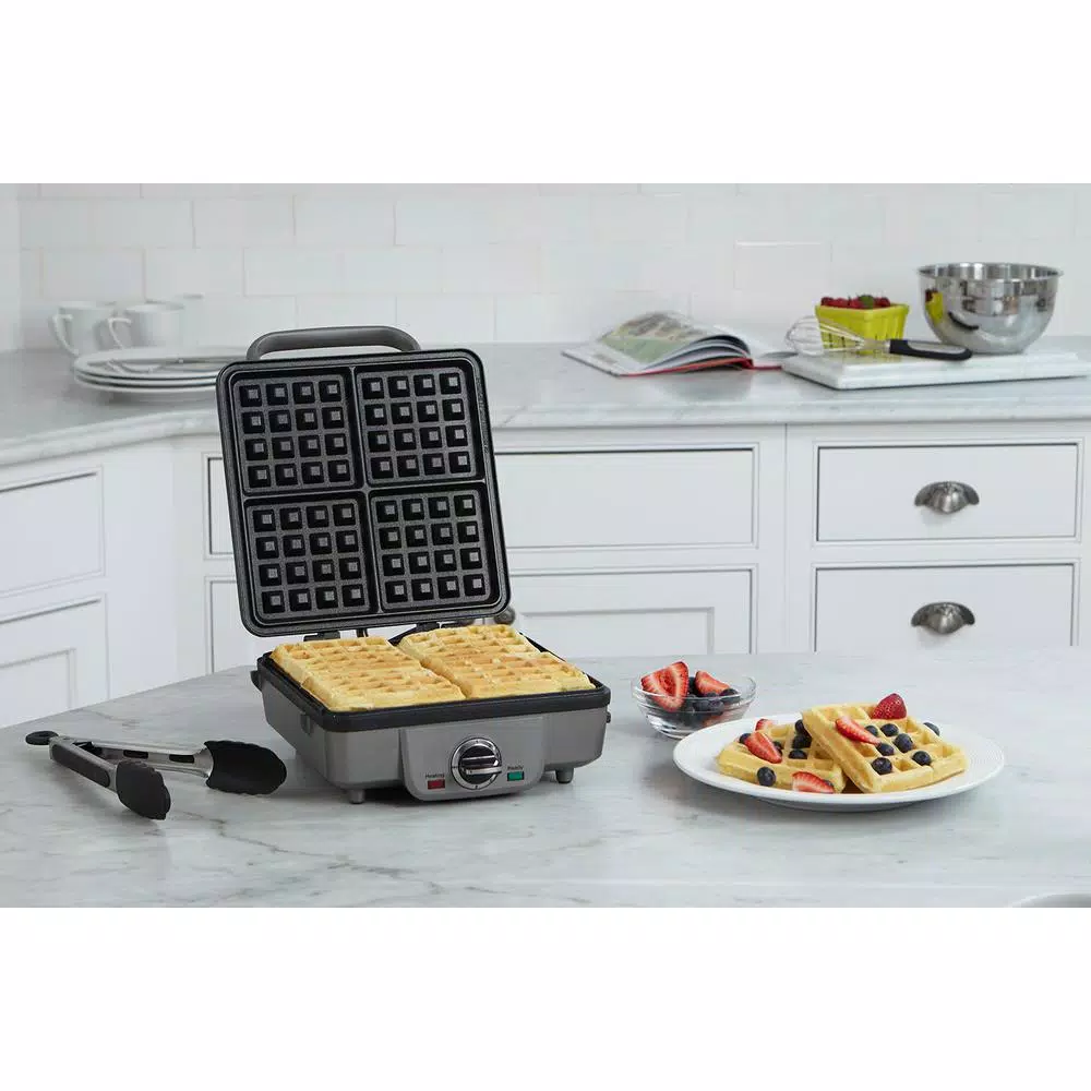 Electric Skillets & Indoor Grills Cuisinart 4-Waffle Stainless Steel Belgian Waffle Maker With Recipe Book - Image 4