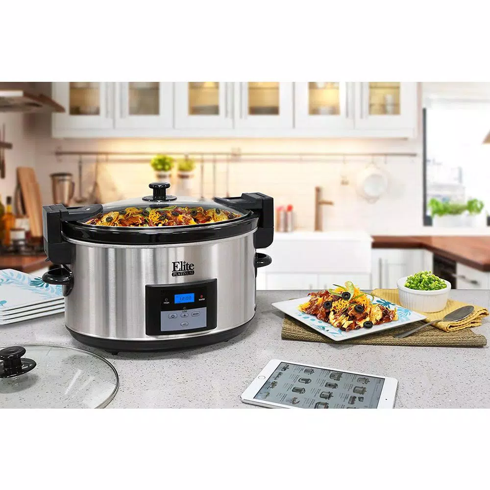 Cookers Elite Platinum 8.5 Qt. Stainless Steel Slow Cooker With Locking Lid - Image 5