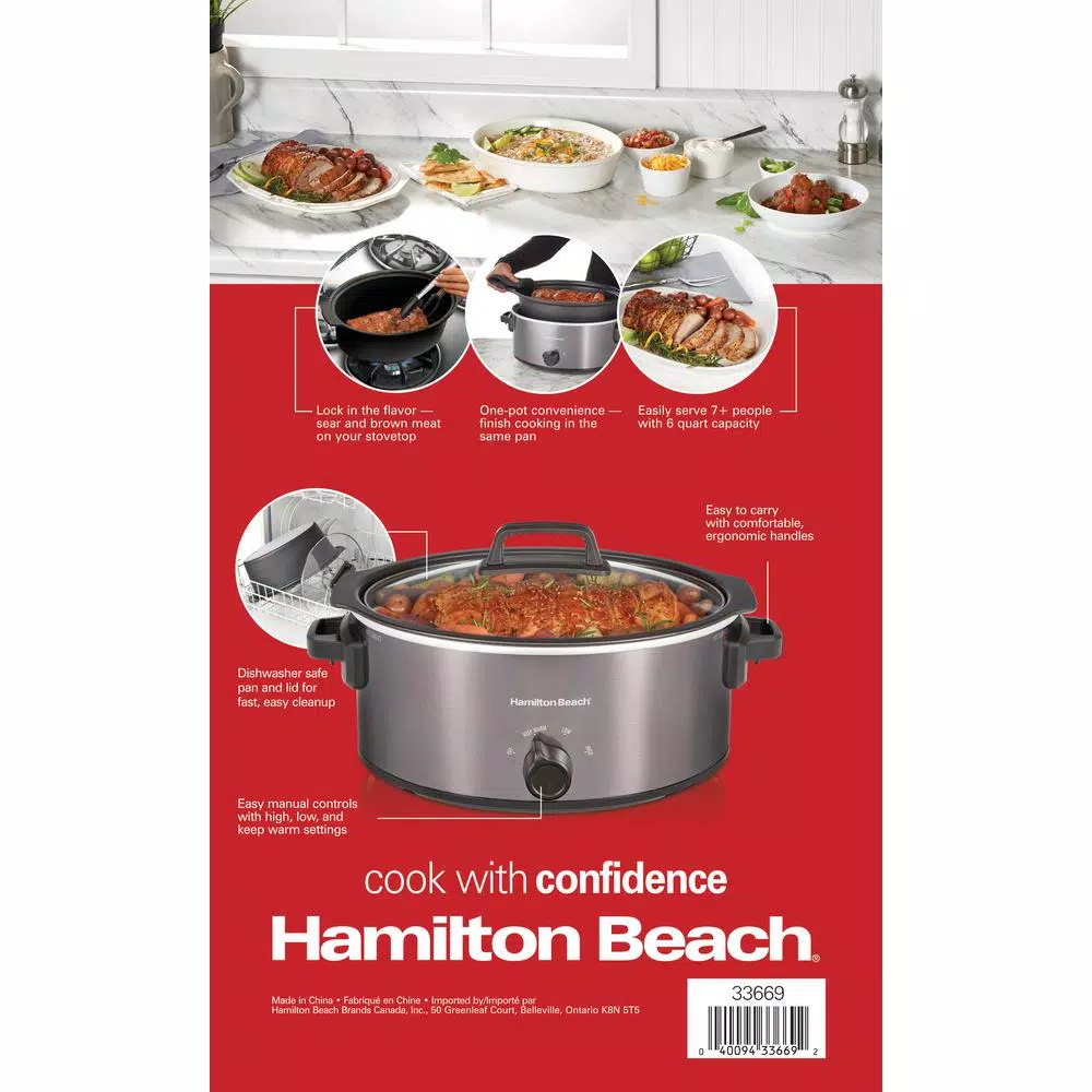Cookers Hamilton Beach Stovetop Sear And Cook 6 Qt. Gray Slow Cooker - Image 4