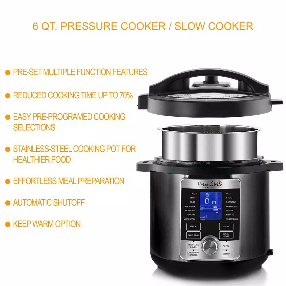 Cookers MegaChef 6 Qt. Stainless Steel Electric Pressure Cooker With Stainless Steel Pot - Image 4