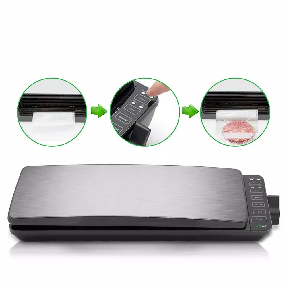 Food Processing NutriChef White With Reusable Vacuum Food Bags Stainless Steel Food Vacuum Sealer Electric Air Sealing Preserver System - Image 5