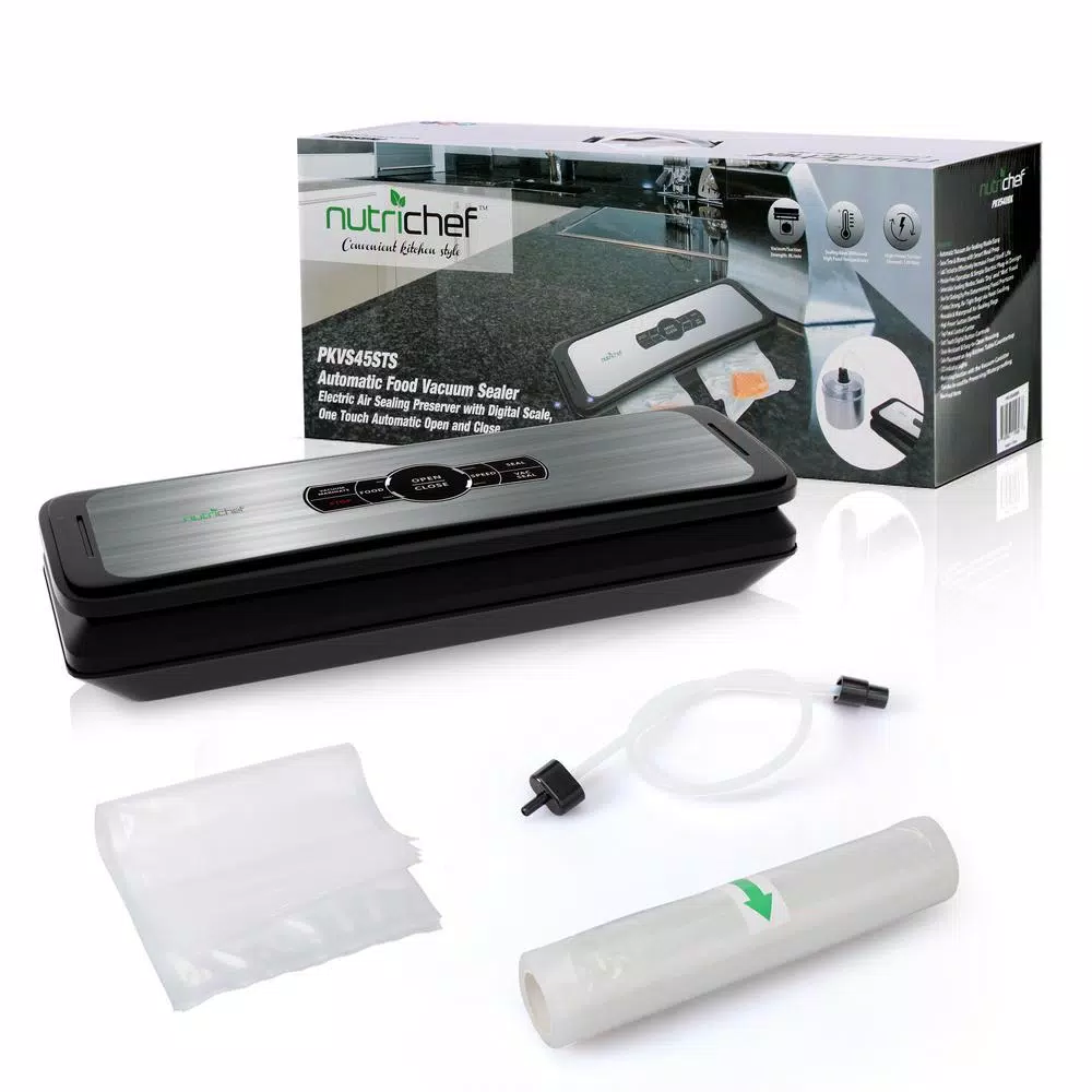 Food Processing NutriChef White With Digital Scale 1-Touch Automatic Open And Close Food Vacuum Sealer Electric Air Sealing Preserver - Image 7