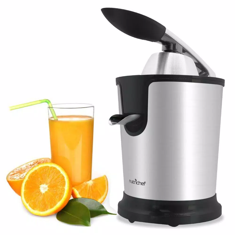 Juicers NutriChef Electric Juice Press – Orange Juicer Citrus Squeezer With Manual Juice Presser Handle (Stainless Steel)