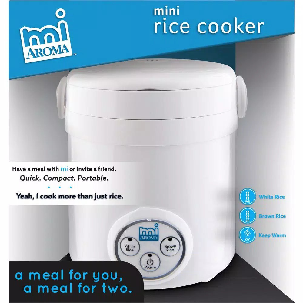 Cookers AROMA 3-Cup White Mini Rice Cooker With Non-Stick Cooking Pot - Image 8