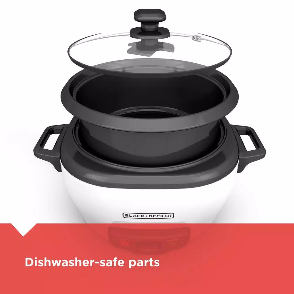Cookers BLACK+DECKER 3-Cup White Rice Cooker With Steaming Basket And Non-Stick Pot - Image 8
