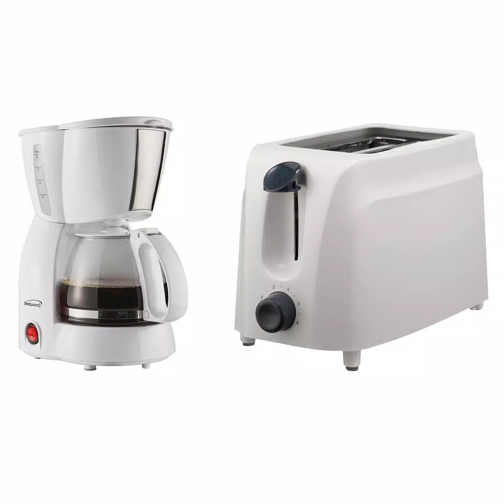 Coffee Makers Brentwood Appliances 4-Cup White Coffee Maker And 2-Slice White Toaster