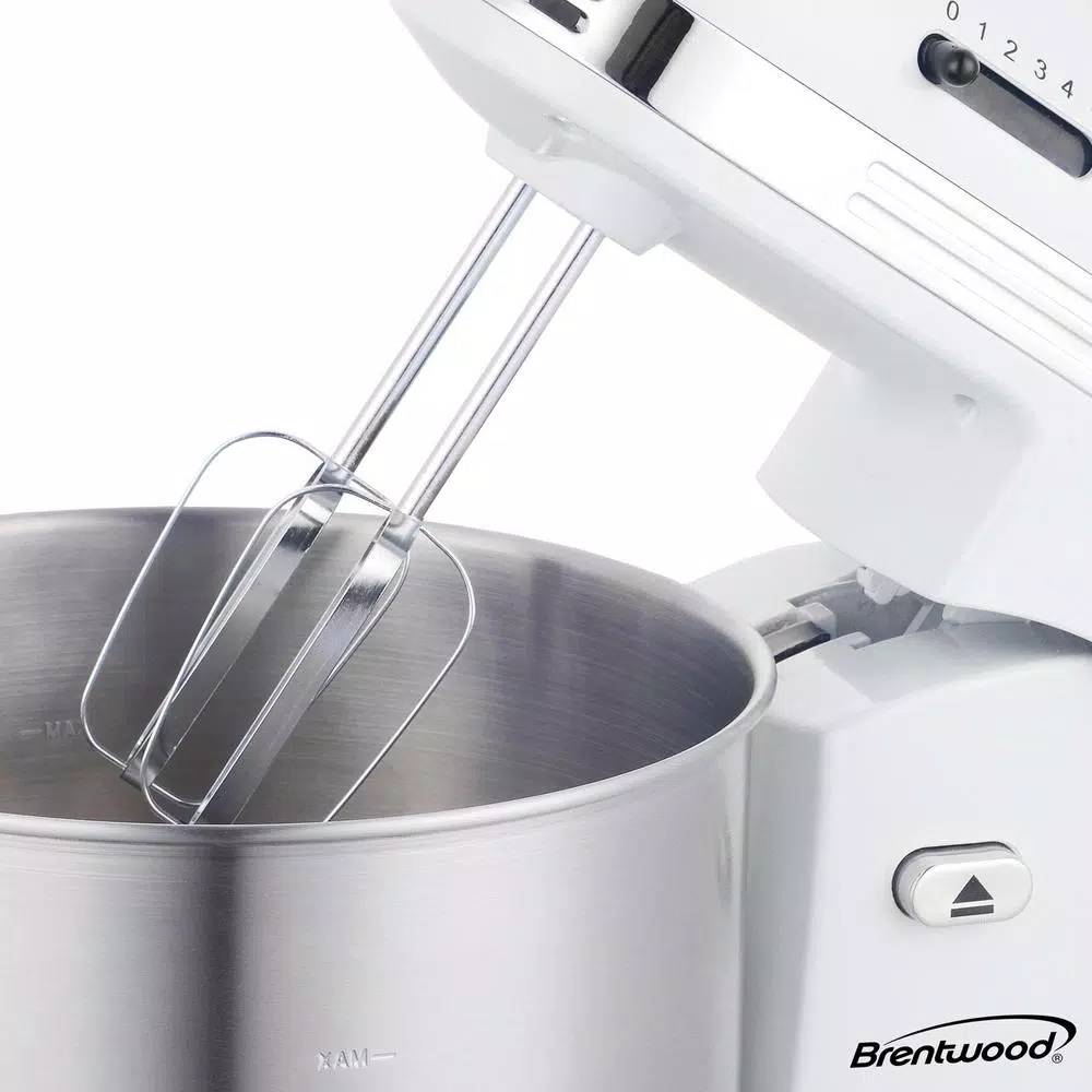 Mixers Brentwood Appliances 3 Qt. 5-Speed White With Stainless Steel Mixing Bowl Stand Mixer - Image 5