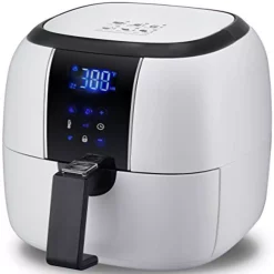 Air Fryers Ovente 3.2 Qt. White Air Fryer Grill Pan And Non-Stick Frying Basket Auto Shut-Off 6 Cooking Presets Touch Sensor