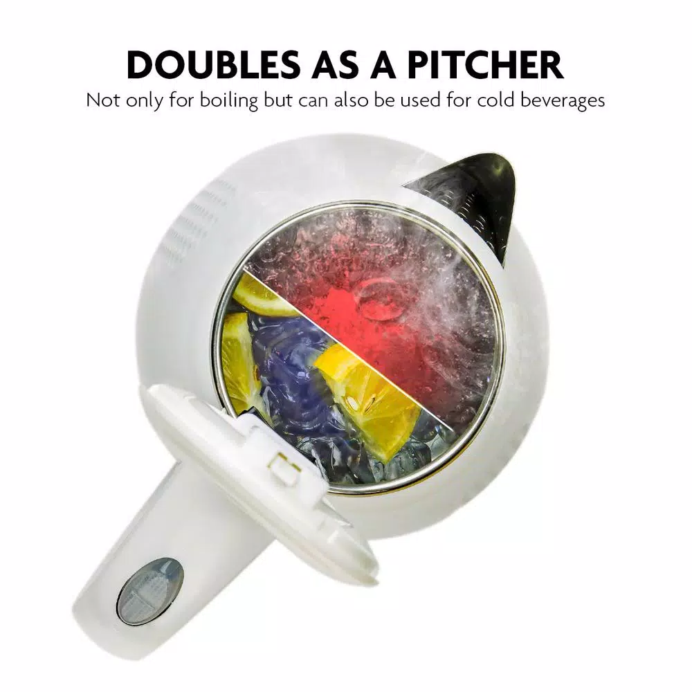 Electric Kettles Ovente 7-Cup White Stainless Steel BPA-Free Electric Kettle With Auto Shut-Off And Boil-Dry Protection - Image 4